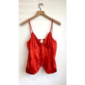 Reformation Lumi Silk Top Red Coral Size 12 Satin Cami Adjustable Straps